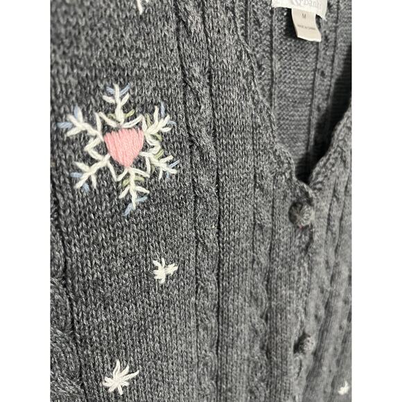 Vintage Y2K Hand Embroidered Knit Sweater Vest Snowflake Hearts Women’s Size M - Picture 4 of 7